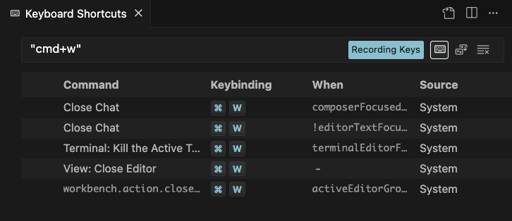 적용 시 Keyboard Shortcuts