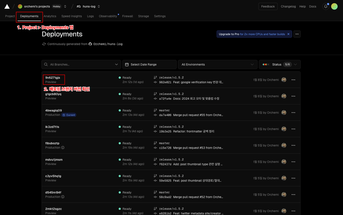 Vercel Project Deployments